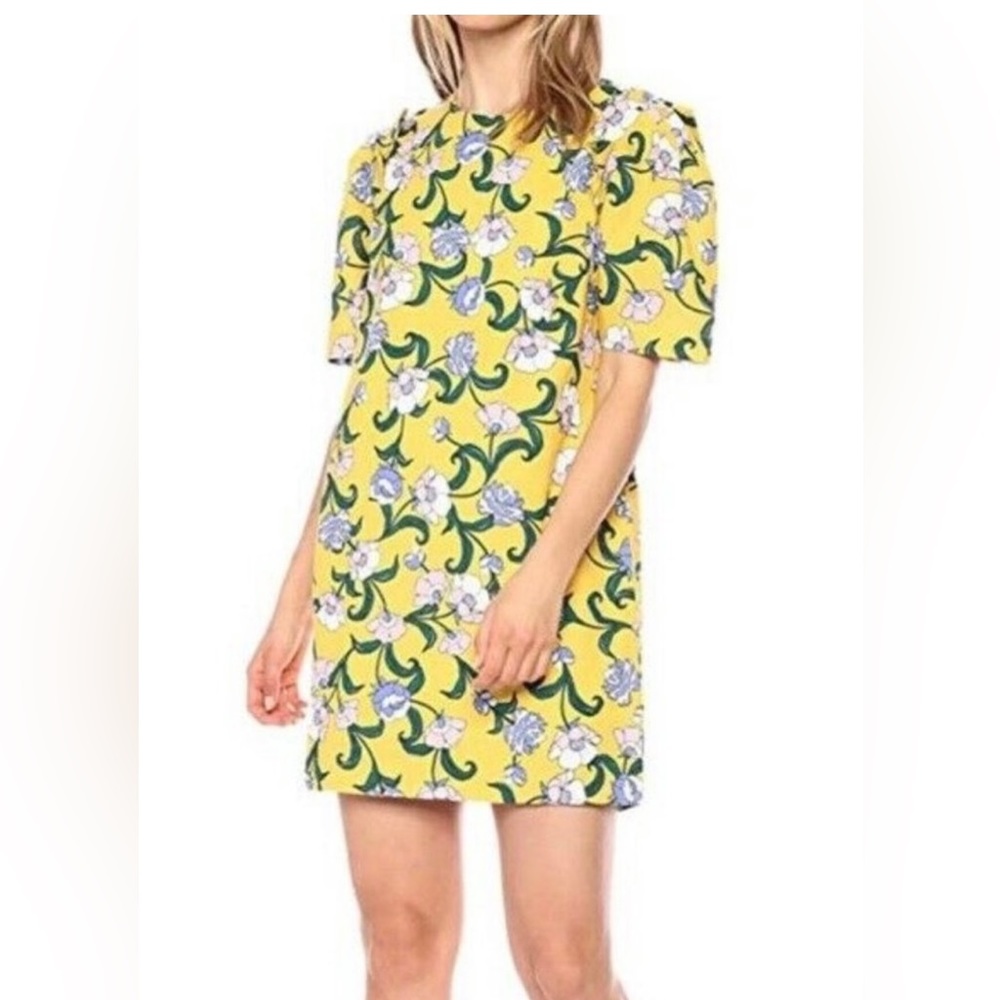 Moon river yellow floral print linen blend dress size large